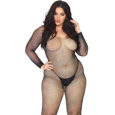 Bodystocking in Rete a Maniche Lunghe con Diamanti Leg Avenue Nera